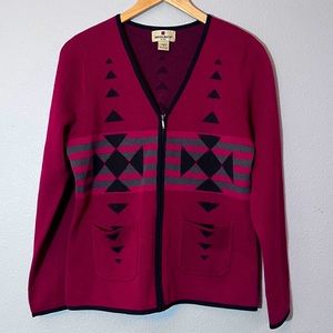 Woolrich Sweater Zip Cardigan Front Aztec Western Vibe Medium Red